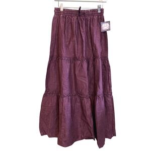 NWT Zenana Womens Feminine Casual Tiered Drawstring Maxi Skirt Purple Small